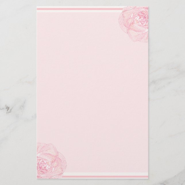 Soft Pink Rose Border Stationery (Front)