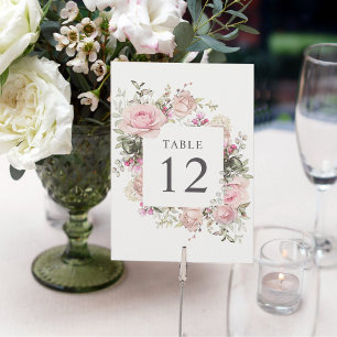 Soft Pink Rose Botanical 5x7 Table Number Cards