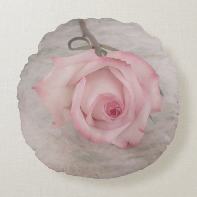 Soft Pink Rose Flower Round Cushion (Front)
