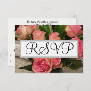 Soft Pink Rose Flowers Silver Wedding RSVP