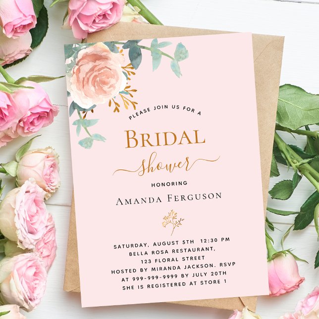 Soft pink rose gold floral luxury Bridal Shower Invitation (Creator Uploaded)