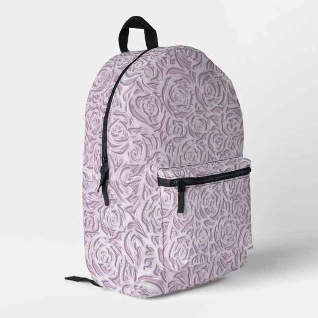 Soft Pink Rose Pattern Printed Backpack (Back Corner Left)