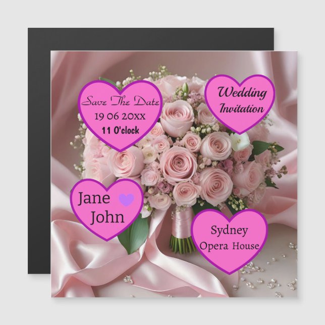 Soft Pink Rose Wedding Bouquet, Magnetic Card (Front/Back)