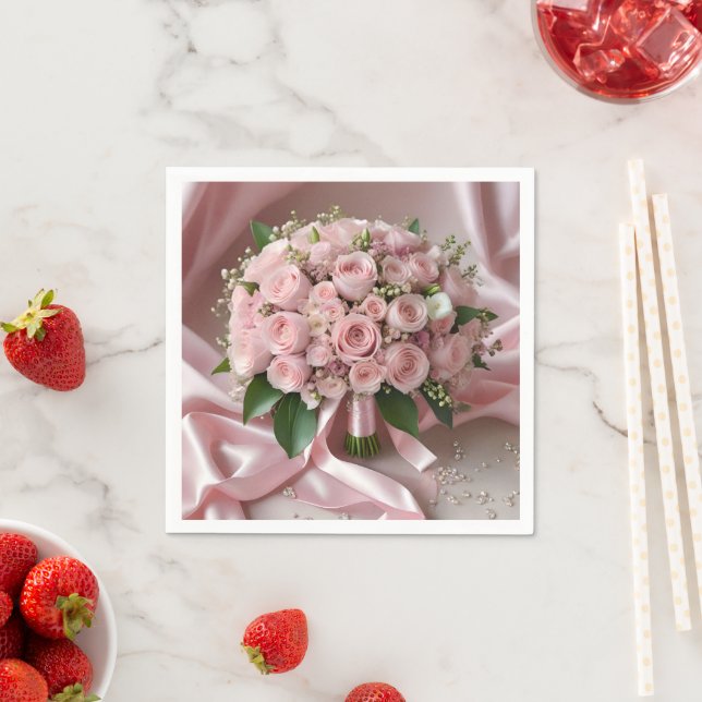 Soft Pink Rose Wedding Bouquet, Napkin (Insitu)