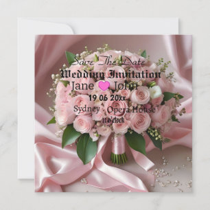 Soft Pink Rose Wedding Bouquet, Save The Date