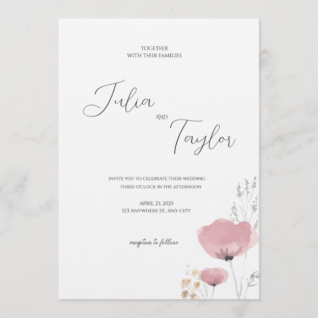 Soft Pink Rose Wedding Invitation (Front)
