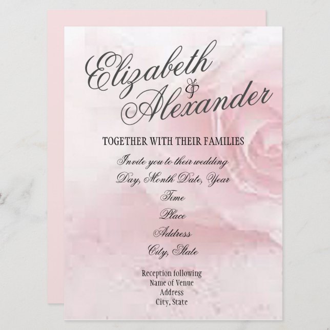 Soft Pink Rose Wedding Invitation (Front/Back)