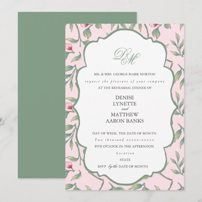 Soft Pink Rosebud Rehearsal Dinner Invitation (Front/Back)