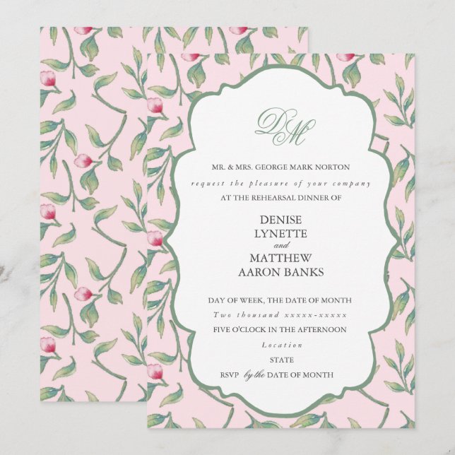 Soft Pink Rosebud Rehearsal Dinner Invitation (Front/Back)