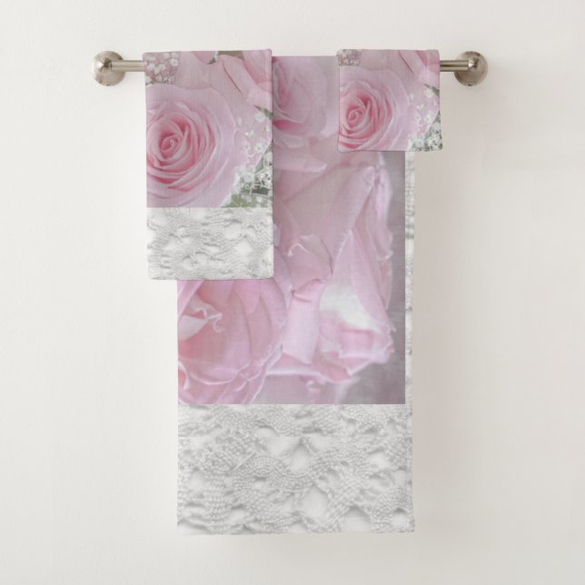 Soft Pink Roses and Baby's Breath Bath Towel Set (Insitu)