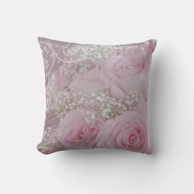 Soft Pink Roses and Baby's Breath Cushion (Front)