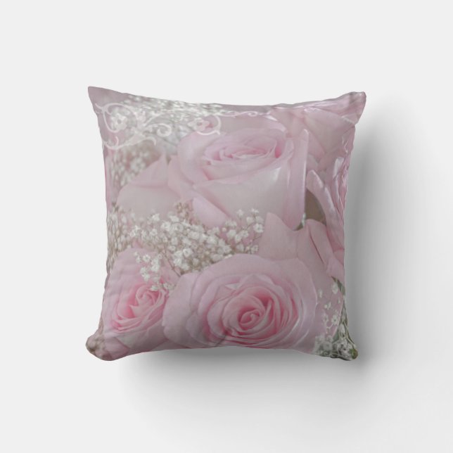 Soft Pink Roses and Baby's Breath Cushion (Front)