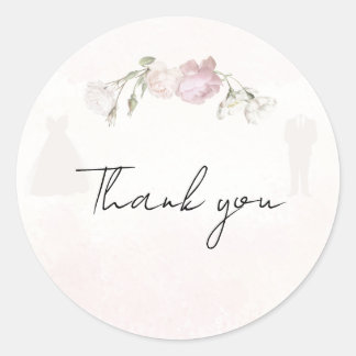 Soft Pink Roses & Bride and Groom Collection Classic Round Sticker