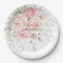 soft pink roses floral paper plates