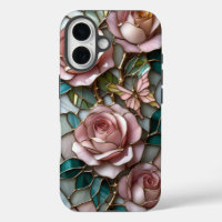Soft Pink Roses in Luxurious Stained Glass Artwork