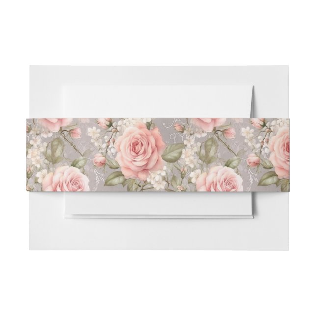 Soft Pink Roses Invitation Belly Band (Front Example)