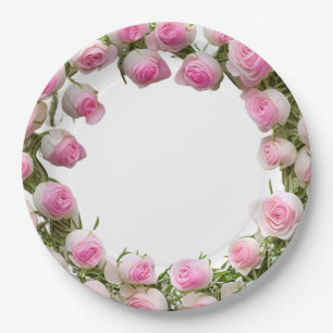 Soft Pink Roses Plates , 9" Round Paper Plate