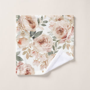 Soft Pink Roses Watercolor Floral Print Botanical Wash Cloth