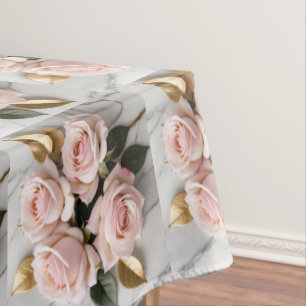 Soft Pink Roses With Delicate Golden Leaves Tablecloth