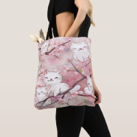 Soft Pink Sakura Flowers Cute Cats Pattern