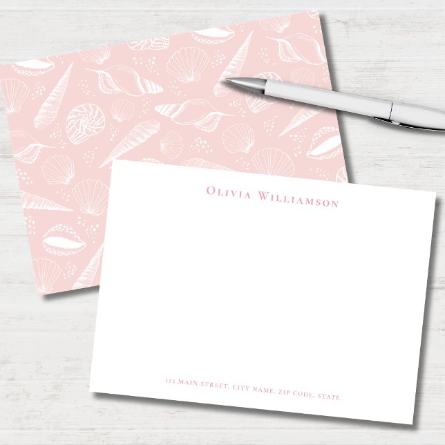 Soft Pink Sea Shell Coastal Card (Soft pink and white seashell personalized stationery note cards )