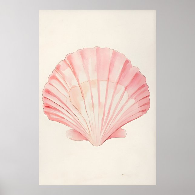 Soft Pink Seashell Print Watercolor Coastal Wall (Front)
