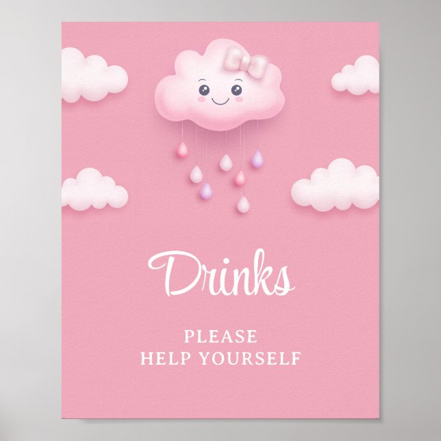 Soft pink sky white fluffy cloud nine baby drinks poster (Front)