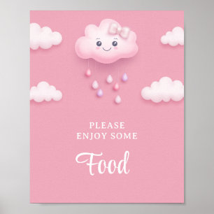 Soft pink sky white fluffy cloud nine baby food poster