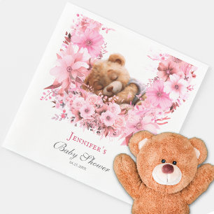Soft Pink Sleeping Bear Baby Shower Napkin