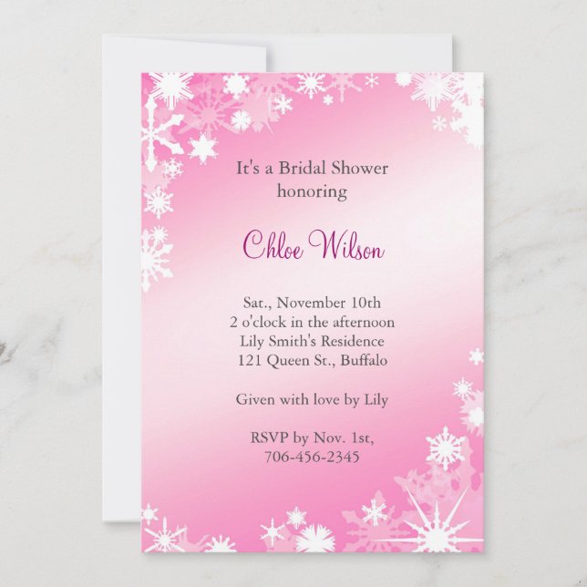 Soft Pink Snowflakes Bridal Shower Invitation (Front)
