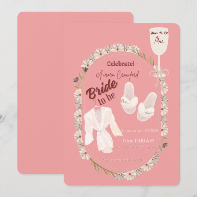 Soft Pink Spa Day Bridal Shower Invitation with Fl (Front/Back)