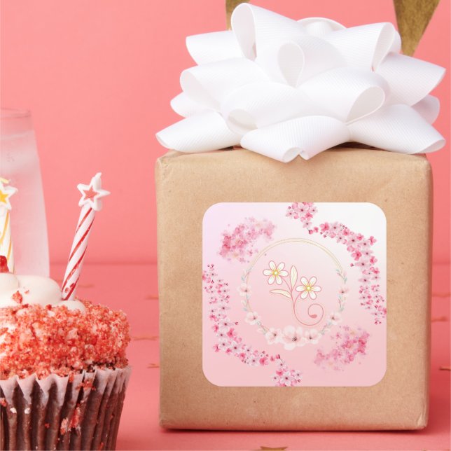 Soft Pink Spring Bloom Square Sticker (Party)