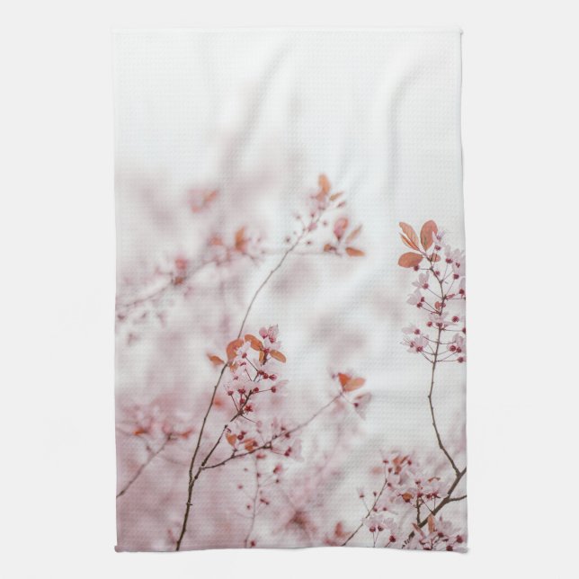 Soft Pink Spring Blossoms, Minimal Floral Tea Towel (Vertical)