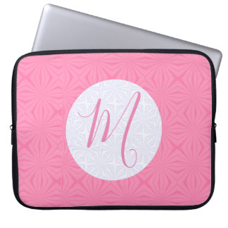 Soft Pink Squiggly Squares Personalized Initial Laptop Sleeve