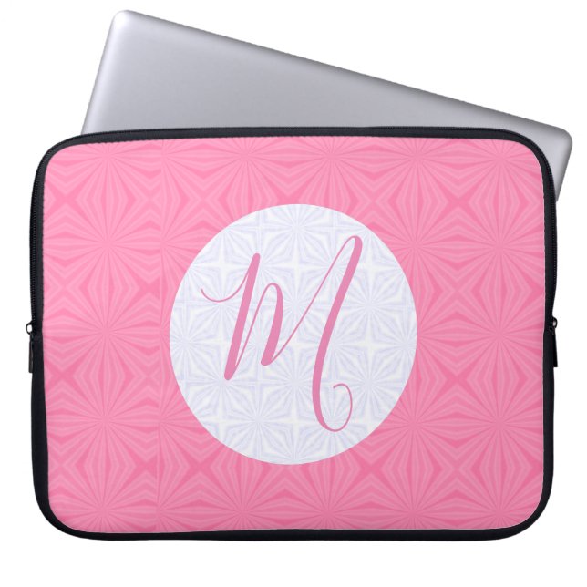 Soft Pink Squiggly Squares Personalized Initial Laptop Sleeve (Front)