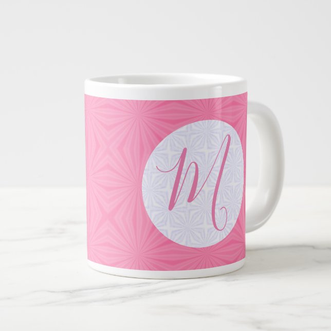 Soft Pink Squiggly Squares Personalized Initial Large Coffee Mug (Front Right)