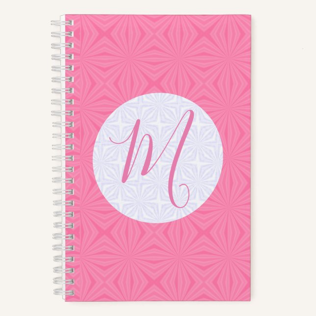 Soft Pink Squiggly Squares Personalized Initial  Notebook (Front)