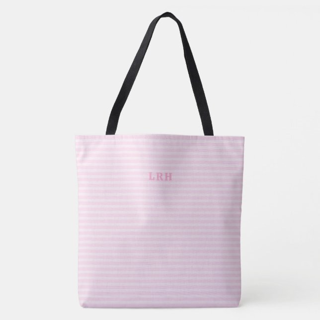 Soft Pink Stripe Classic Monogram Initials Tote Bag (Front)