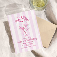 Soft Pink Stripe Hand Drawn Cocktail 30th Birthday