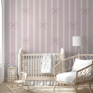 Soft Pink Stripes and Bows Wallpaper