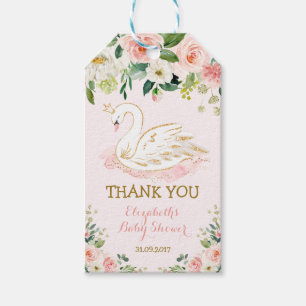 Soft Pink Swan Princess Floral Rose Shower Favours Gift Tags