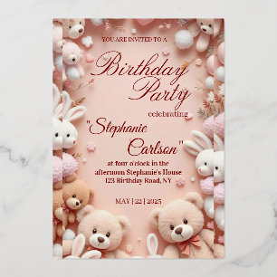 Soft Pink Teddy Bear Birthday Invitation