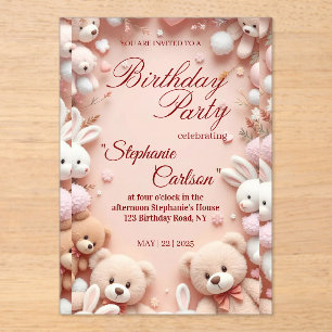 Soft Pink Teddy Bear Birthday Invitation