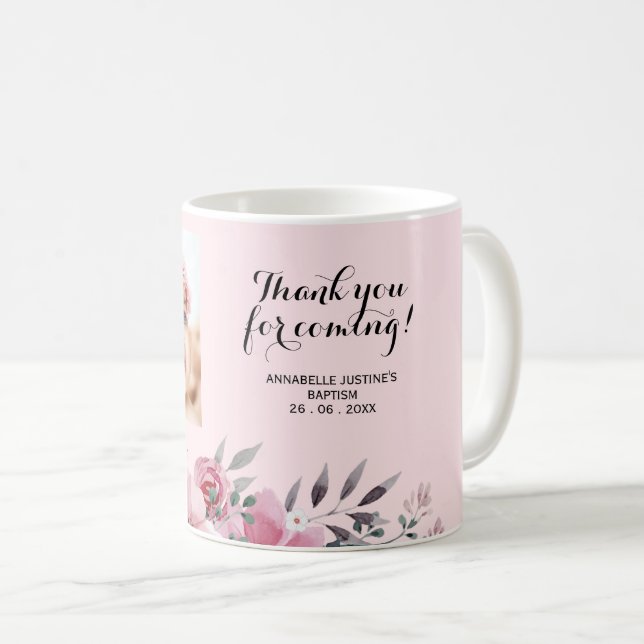 Soft Pink THANK YOU FOR COMING! Baptism Photo Coffee Mug (Front Right)