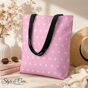 Soft Pink Tote Bag with Blooming Flower Pattern