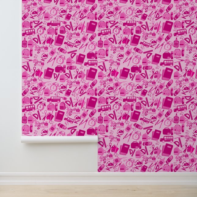 soft pink trendy Back to School Pattern Wallpaper (Application)