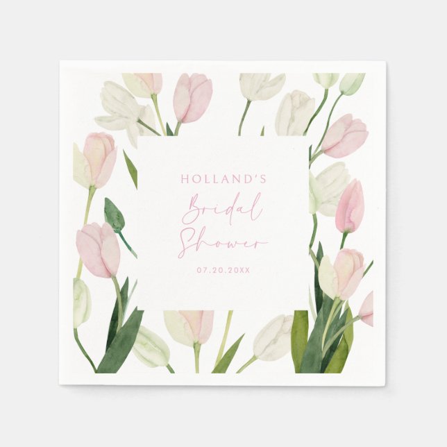 Soft Pink Tulip Bridal Shower Napkin (Front)