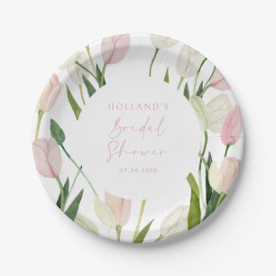 Soft Pink Tulip Bridal Shower Paper Plate