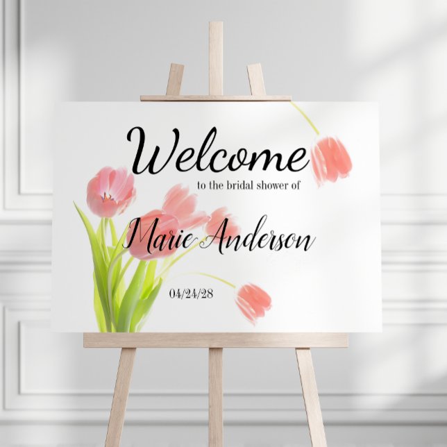 Soft Pink Tulips Floral Girly Bridal Shower Poster (Creator Uploaded)