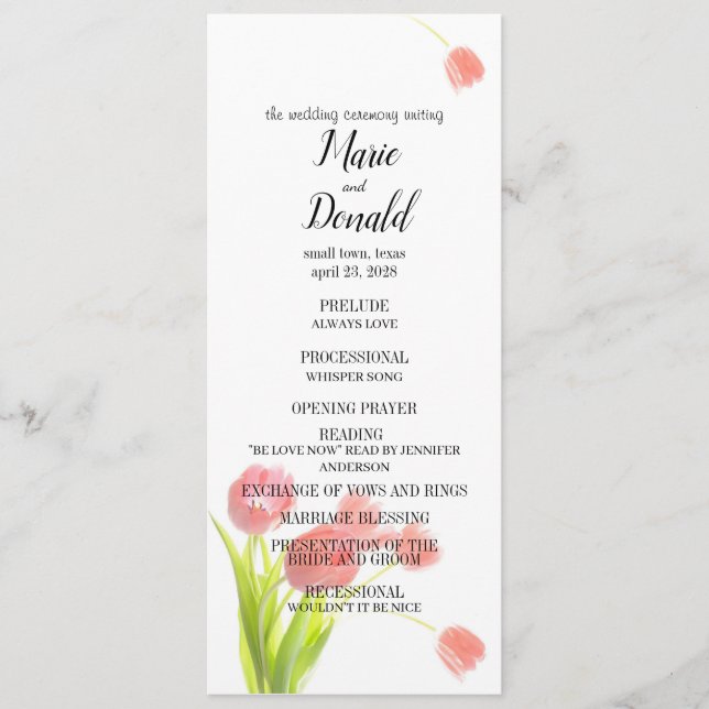 Soft Pink Tulips Programme (Front)